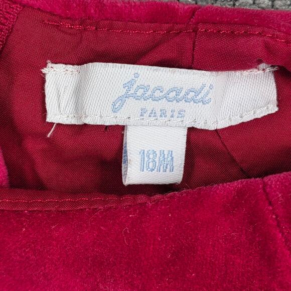 JACADI PARIS RED VELVET BABY DRESS – SIZE 18M – BOW WAIST – 100% COTTON - Picture 4 of 9